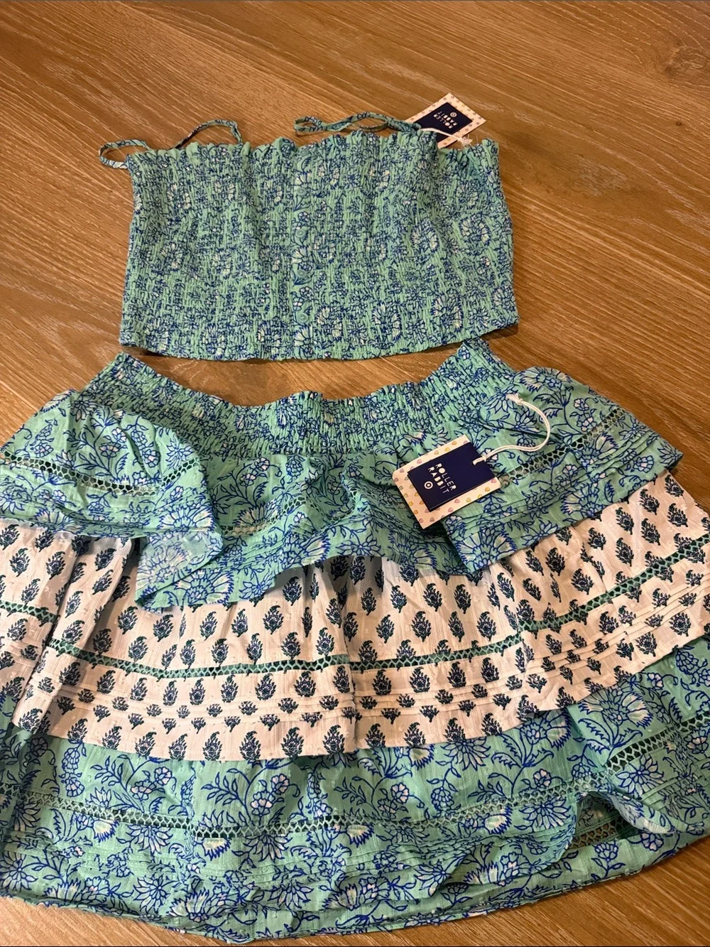 Roller Rabbit X Target Blue Floral Smocked Tank and Tiered Skirt Set NWT Size XL